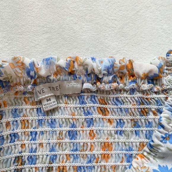 floral ruched smocked blouse puff sleeve long sleeve top - Picture 6 of 6